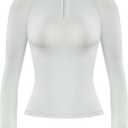 AUROLA Influence Workout Jacket for Women, Half Zip Cropped Slim Fit Long Sleeve Yoga Jackets Athletic Top with Thumb Holes (Medium, Glacier Gray)