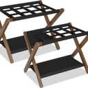 Heybly Luggage Rack, Pack of 2, Folding Suitcase Stand with Storage Shelf, Heavy-Duty Luggage Holder for Guest Room Bedroom Hotel, Holds up to 165 lb, Walnut, HLR010WB2