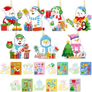 28 Pack Christmas DIY Crafts Kit for Kids, Make Your Own Christmas Snowman Ornaments Xmas Stickers Cutouts Arts and Crafts Bulk for Kids Winter Holiday Xmas Classroom Art Activities Party Decorations (Green)