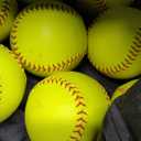 Lewtemi 16 Pack Yellow Sports Practice Softballs Official Size and Weight Slowpitch Softball with 1 Mesh Bag Unmarked Leather Covered Youth Fastpitch Softball Ball for Games Practice Training