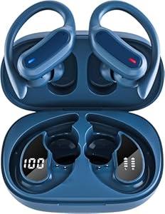 TRAUSI Wireless Earbuds Bluetooth Headphones, Bluetooth 5.3 Stereo Over Ear Buds, Noise Cancelling Mic, IPX7 Waterproof Headset for Workout/ Running - Purple