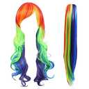 ANOGOL Hair Cap+ Rainbow Wig with Tail Long Straight Colorful Synthetic Wigs for Women Men Multi-Colored Scene Wigs for Anime Cosplay Halloween Costume Christmas Party Outfit Mardi Gras Wig