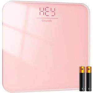 Ovutek Bathroom Scale for Body Weight, Highly Accurate Digital Weighing Machine for People, Upgraded Batteries Included, Compact Size, LED Display, High Standards Sturdy Tempered Glass, 400lb, Pink