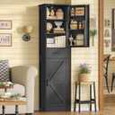 TEENFON Tall Storage Cabinet with 3 Door Shelves & 1 Drawer, Narrow Kitchen Pantry Cabinet for Living Room, Bathroom, Entryway, Black