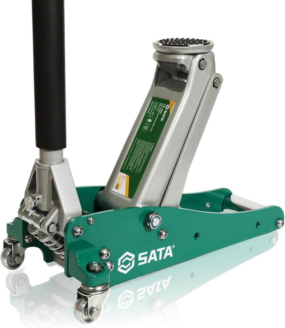 SATA 1.5-Ton (3,300 lb) Aluminum & Steel Hybrid Jack, Portable Design with Dual-Piston Quick Lift Pump, Tested for 1.5X Overload for Ultimate Safety
