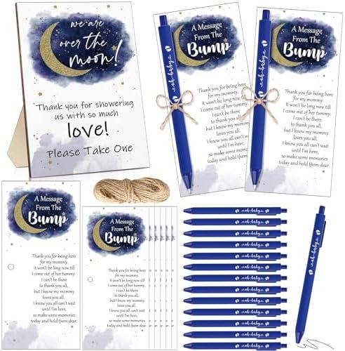 Sintuff 50 Set Baby Shower Favors for Guest 1 Thank You for Coming Sign 50 Ballpoint Pens 50 Thank You Cards with Twine Baby Shower Return Gifts for Gender Reveal(Dark Blue, Moon)