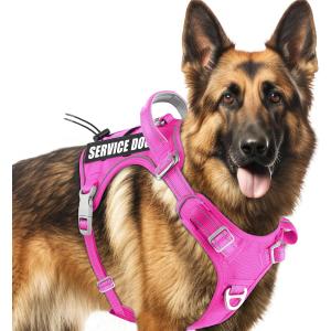 BARKBAY Service Dog Vest Tactical Dog Harness Medium Large Sized Dog Tags Personalized No Pull Adjustable Harness Reflective K9 Working Training Easy Control Military Molle System (Pink,L)