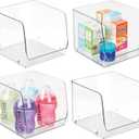 iDesign Open-Front Storage Bin for Kitchen, Bathroom, or Home Office, Set of 4, Clear, Made in USA