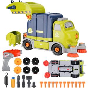Take Apart Toy Garbage Truck Toys - 29 Pieces Disassembly Set with Electric Drill, Christmas Day & Birthday Gift for 3 4 5 6 7 Year Old Boys, Garbage Trash Truck Toy for Boys Kids
