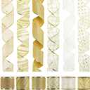 HUIHUANG Gold Christmas Ribbon - 2.5 inch Wide Gold Wire Edge Ribbons for Tree Decorations, Crafts, Gift Wrapping, Wreath, Garland, Bows - 6 Rolls x 6 Yards