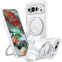 360 Spin Magnetic Stand Case for Google Pixel 9 Pro Fit for MagSafe & Pixelsnap Cover with Ring Holder No-Yellow Crystal Clear Camera Protection Phone Google Pixel 9 Pro Case - Clear