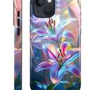 for iPhone 15 Case, Sparkling Lilies Pattern Glossy 2 in 1 Shockproof Bumper Drop Protective Case for Girl Women Boy Men