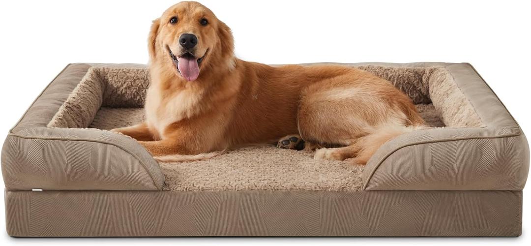 INVENHO Orthopedic Dog Beds Large Sized, XL Washable Dog Sofa with Egg-Crate Foam, Waterproof Lining and Non-Skid Bottom (XL (42"x 32"x 6.5"), Brown)
