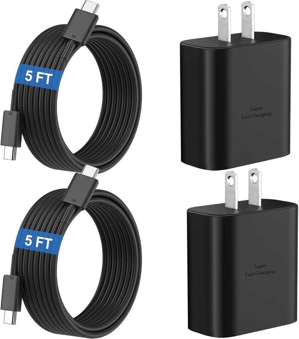 45W Super Fast Charger USB C Android Phone Type C Charger Fast Charging Block with 5FT Cord for Samsung Galaxy S26/S26 Ultra/S26+/S25 Ultra/S25/S24 Ultra/S24/S23 Ultra/S22/S21/S20/Note 10, Black