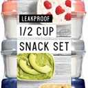 Fit & Fresh Small Plastic Containers With Lids 4 oz, Snack Containers for Adults and Kids, Reusable Leakproof Dressing and Condiment Containers, Multicolor, 5PK, Light (1/2 Cup)