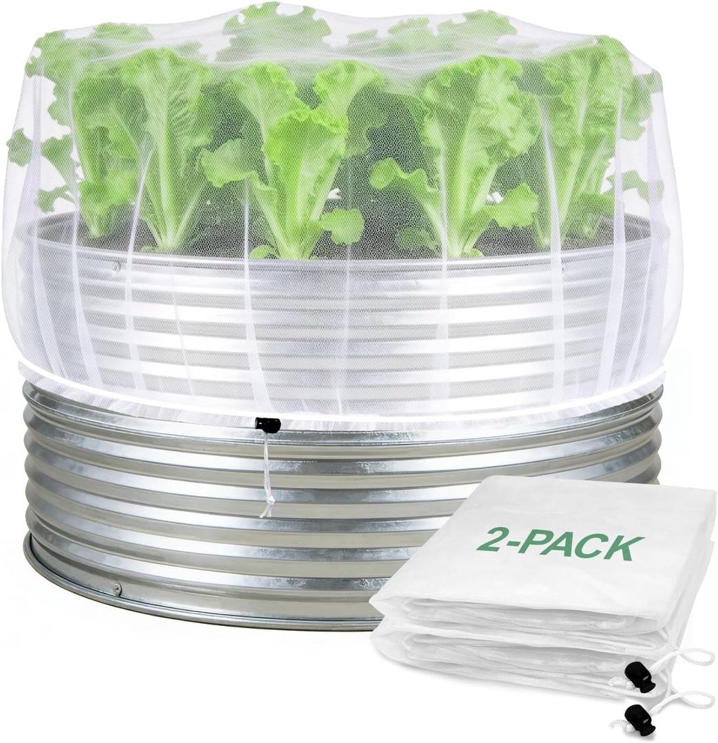 2 Pack Garden Netting for Raised Beds, Ultra-Fine Mesh Plant Covers with Drawstring, Bird, Pest & Small Animal Barrier for Vegetables, Fruits & Flowers, Fits 2 ft Dia x 1 ft H Round Raised Beds