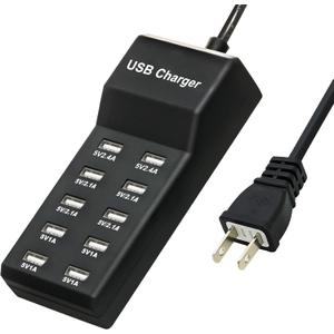 50W USB Charging Station with 10-Port Family-Sized Smart USB Ports for Multiple Devices - Smart Phone, Tablet, Laptop Computer - for iPhone 15/14/13 Black