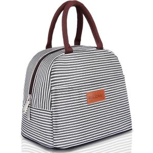 BALORAY Lunch Bag for Women Men Insulated Lunch Box for Adult Reusable Lunch Tote Bag for Work, Picnic or Travel(Black White Stripes)