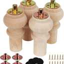 5 Inch Wooden Unfinished Bun Feet for Dresser Legs Couch Sofa Cabinet Ottoman DIY Replacement Wood Furniture Legs Set of 4 M8 Bolt Screw in (5)