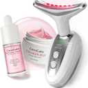Red Light Face and Neck Beauty Device,3-in-1 Facial Massager Tool with LED, Heat & Vibration, with 5D Activation Serum & 5D Collagen Jelly for Skin Tightening & Lifting & Lymphatic Drainage