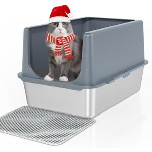 LIHONG Stainless Steel Cat Litter Box, XL Metal with Lid, Cat Litter Pan for Large Cats, Non-Sticky Large Kitty Litter Box, Anti-Leakage, 23.5" X 15.5" X 14" XXL