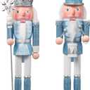 Huwena 2 Pcs Christmas Nutcracker Ornaments 12 Inch Christmas Wooden Ornament Set Soldier Doll Sequins Nutcracker for Table, Xmas Holiday Crafts Decoration(Stylish)