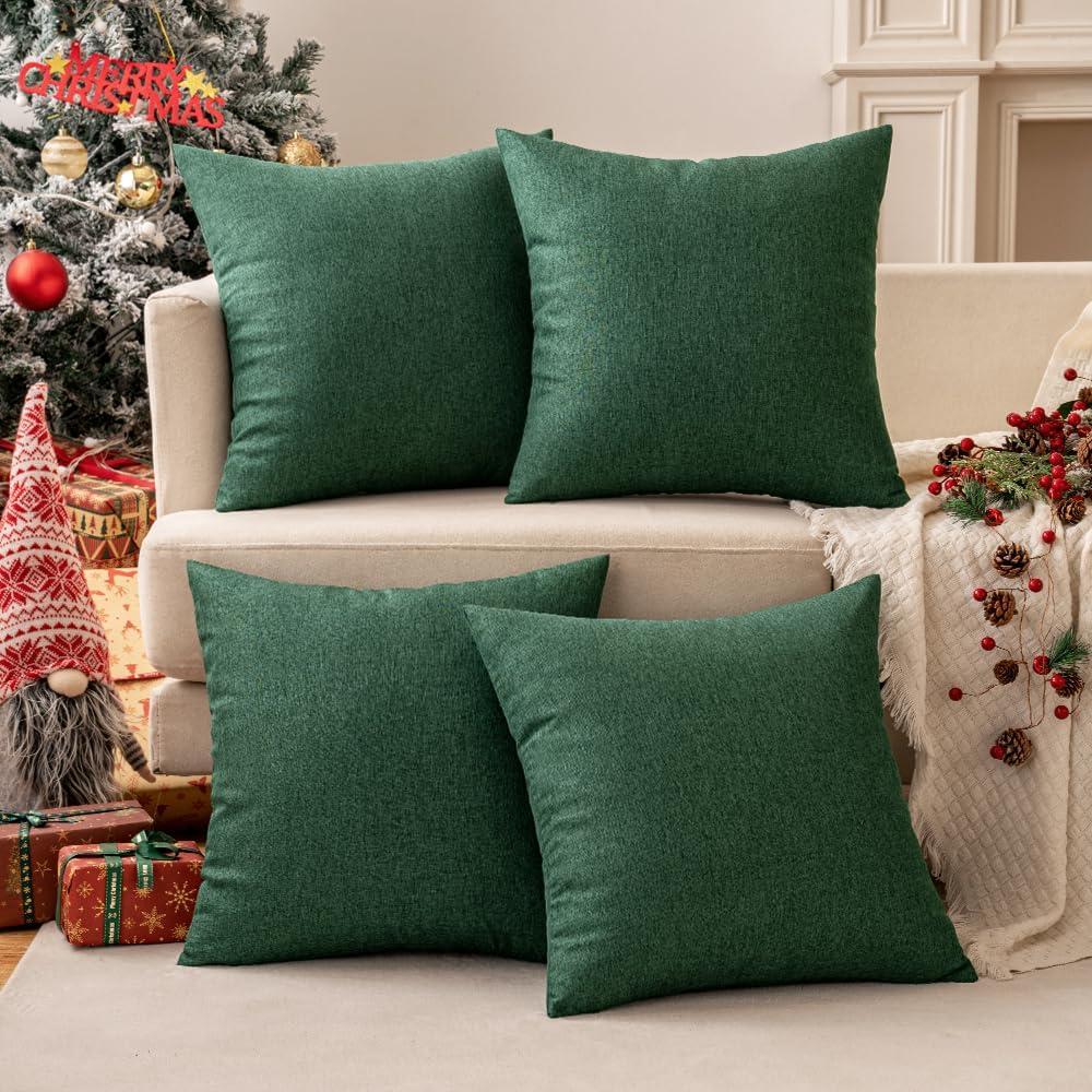 MIULEE Pack of 4 Decorative Throw Pillow Covers Linen Waterproof Pillow Covers Farmhouse Cushion Cases for Outdoor Patio Garden Tent Balcony Couch Sofa18x18 inch Dark Green