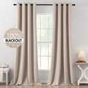 MIULEE 100% Blackout Linen Textured Curtains for Bedroom Solid Thermal Insulated Natural Beige Grommet Room Darkening Curtains & Drapes Luxury Decor for Living Room Nursery 52 x 120 Inch (2 Panels)