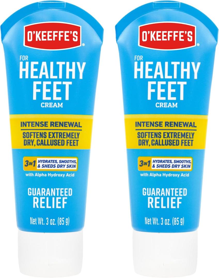 O'Keeffe's for Healthy Feet Intense Renewal Cream with Urea & Alpha Hydroxy Acid - 3 oz Tube - Chemically Exfoliates and Softens Extremely Callused, Dry Feet (Pack of 2)
