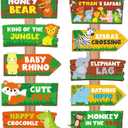 HOWAF 20pcs Jungle Safari Party Sign, Jungle Animal Directional Sign for Birthday Party Baby Shower Decorations Supplies, Wild Animal Party Decoration Welcome Sign, Zoo Animals Paper Sign