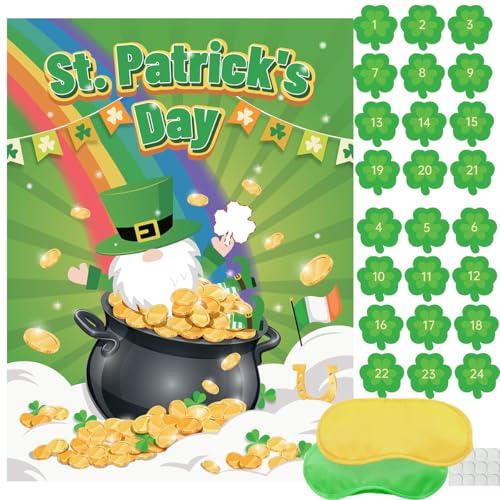 Roscid St. Patrick's Day Party Game Set, Pin The Shamrock on Leprechaun with 24 Stickers, 2 Eye Masks, Classroom Activities Poster Kit