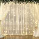 Ivory Tulle Backdrop Curtains with Lights String for Parites Wedding 20×8ft Ivory Sheer Backdrop Curtains for Baby Shower Birthday Party Photo Shoot Background Decorations(4 Panels 5ft×8ft)