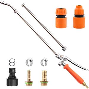 Sprayer Wand, 44" all metal Sprayer for 1/2" & 3/8" Hose Quick Connectors, 1/4" & 3/8" Brass Barb Sprayer Wand Replacement Built-in Shut Valve Stainless Steel Spray Wand, w/Hose Connector