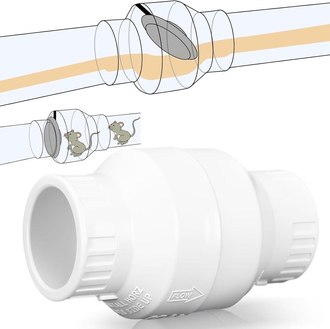 Geetery 1-1/2 Inch PVC Slip Swing Check Valve No Spring Back Flow Preventer Valve White No Return Silent Backflow for Backflow Prevention, Reduces Water Hammer Noise