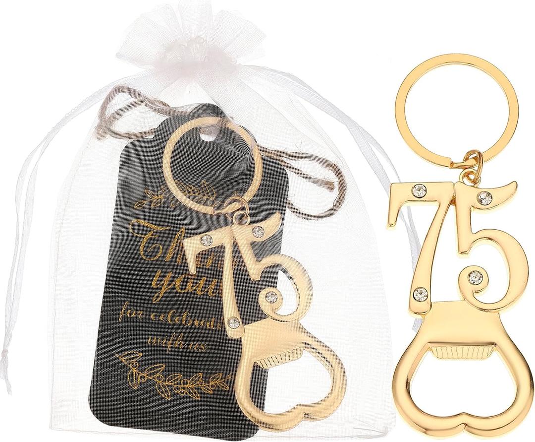 24 Set 75th Birthday Party Favors for Guests Bottle Opener Keychain Bulk Rhinestones 75 Souvenirs Gift Opener for 75 Wedding Anniversary Decor,Cheers to 75 Years (75th opener)