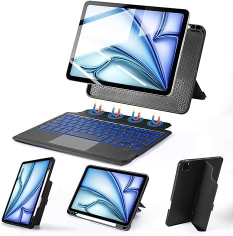 LAMA Trackpad Keyboard Case for 11 inch iPad Air 4/5/6/7/M1/M2/M3, Magnetic Rotatable & Detachable, 7Colors Backlit Case with Keyboard for iPad Pro 11" (4th/3rd/2nd/1st Gen), Portrait/Landscape, BK