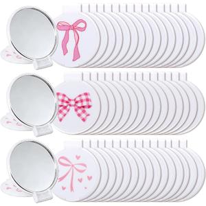 48 Pcs Compact Mirror Bulk, Round Mini Bow Makeup Mirrors Portable Small Folding Pocket Mirror for Women, Girls, Daily Use, Daily Use (3 Styles)