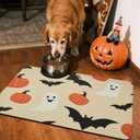Halloween Bath Mat, Thin Bathroom Rug Non Slip Quick Dry Pumpkin Bath Mat Fits Under Door Thin Floor Mat Halloween Decor, 17''x30'', Pumpkins Bats and Ghost (1'5" x 2'6" (Rectangular))