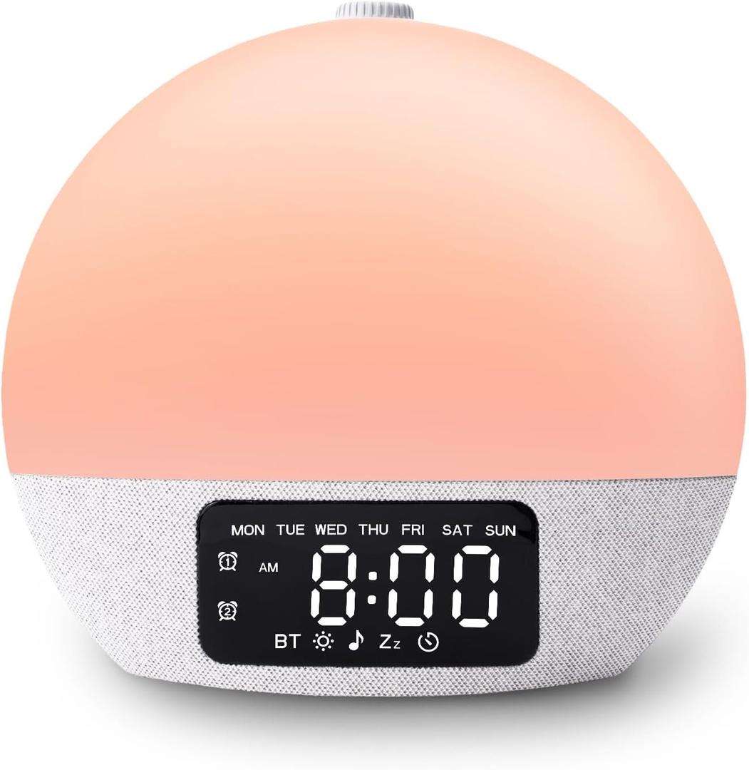 Sunrise Alarm Clock White Noise Sound Machine with 25 Soothing Sounds, 17 Night Lights, Bluetooth Speaker Wake Up Light Alarm Clock for Bedrooms, Heavy Sleepers, Baby, Kids (Gray)