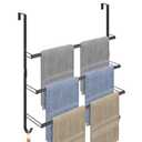 Livabber 3-Tier Over The Door Towel Rack, All Metal Towel Rack with Hooks for Door Hanging, Behind Door Towel Bar Towel Storage Holder for Bathroom Accessories, Black (22.8" L x 5.9" W x 24.4" H)