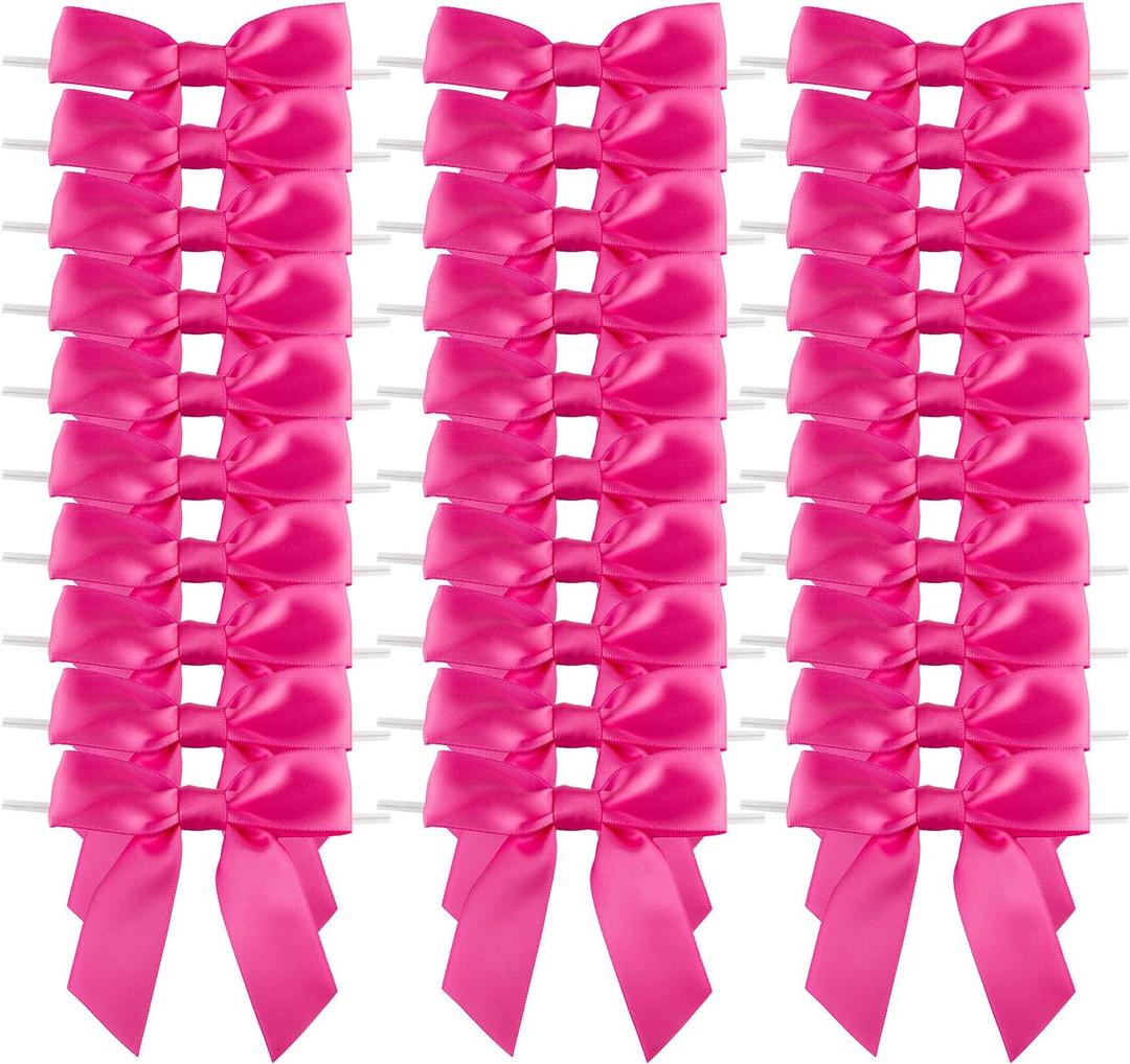 7Rainbows 30pcs Boutique 2.5" Hot Pink Satin Ribbon Twist Tie Bows for Tying Up Packages Gift Wrapping