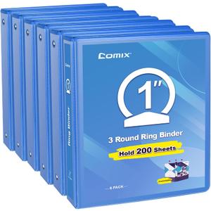 COMIX 3 Ring Binder 1 inch with Clear View Cover, 1" View Binder Holds 200 Sheets of US Letter Size Paper, 6 Pack (Light Blue)