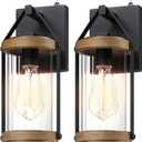 LONEDRUID 2 Pack Dusk to Dawn Outdoor Wall Light Fixtures Photocell Sensor Exterior Lantern Sconce Lighting Waterproof Outside Wall Mount Lamp for House Patio Garage Entryway Doorway (Black & Wood Texture)