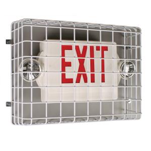 Shimeyao 2 Pcs Red Exit Sign Wire Guard Damage Cage with R-Type Wire Clips, Coated Steel Mesh Design for Commercial Use Indoor Outdoor, Easy Installation (Large Side Open,30.5" X 14")