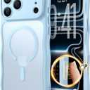 for iPhone 17 Pro Max Case for Women Girls,【Compatible with MagSafe】,【Camera Control】,【Full Camera Protection】, Cute Wave Magnetic Phone Case for iPhone 17 Pro Max,Light Blue