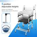 4-in-1 Rolling Bedside Commode Chair with Wheels for Seniors, Heavy Duty Shower Chair with Handles, Adjustable Height Raised Toilet Seat for Elderly and Disabled, Support 350 lbs (Black)