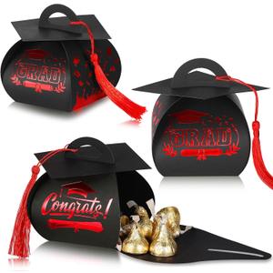 TaoBary 30 Pcs Graduation Cap Gift Boxes Graduation Decorations Class of 2025 Candy Box with Tassel for 2025 Grad Party Favors Supplies(Red)