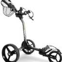 Pro Golf S20 3 Wheel Push Cart - Easy to Fold System - Lightweight 15.0 LBS - Adjustable Height -Accessories Included (Golf Ball Storage, Mesh Storage Bag, Drink, Scorecard, & Deluxe Umbrella Holder), Black-Metal Gray