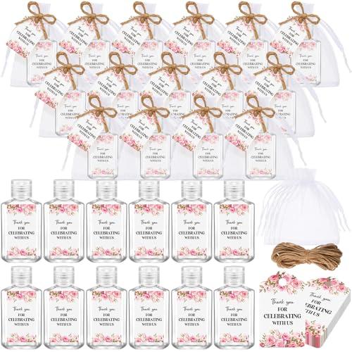 Tiangrid 50 Sets Mini Hand Sanitizer Bottles Bulk 2oz Empty Christmas Hand Sanitizer Travel Size Wedding Favors for Guests with Organza Bags Thank You Tags for Woman Employees(Flower,Pink)