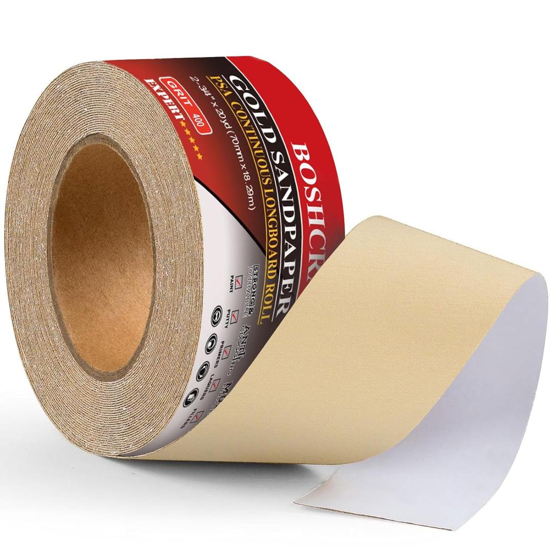 400 Grit PSA Longboard Sandpaper, 20-Yard Long Continuous Roll 2-3/4" Wide Self-Adhesive Sanding Paper for Auto Body Woodworking Metalworking